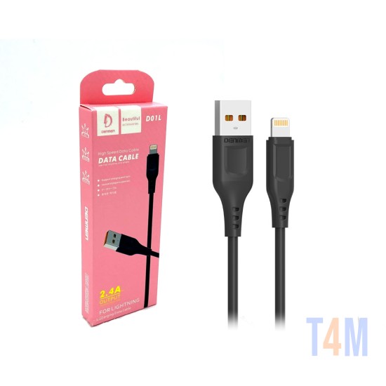 DENMEN FAST CHARGING DATA CABLE D01L FOR IPHONE 2.4A BLACK